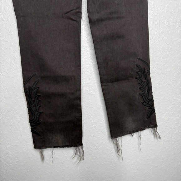 All Saints Philly Black Denim size 26  distressed with embroidered designs -cp - Picture 10 of 11